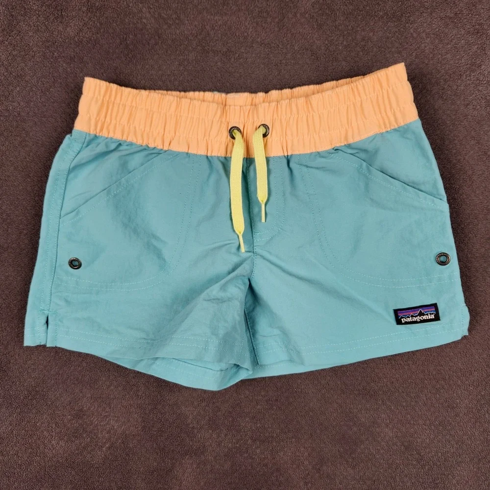 Patagonia Costa Rica Baggies Shorts Kids Small Teal Orange Unlined NetPlus 67088